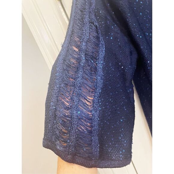St. John Blue Knit Cardigan Coat Sequin Sparkle Size Large - Picture 5 of 8
